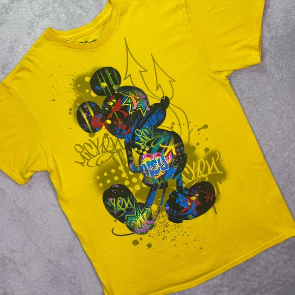 Disney Other - Disney Mens T-Shirt Sz Large Yellow Graffiti Mickey Mouse Graphic Streetwear Tee